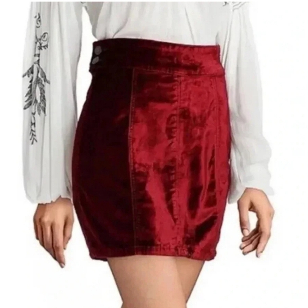 Free People Retro Mini Velvet Skirt Deep Red Wine